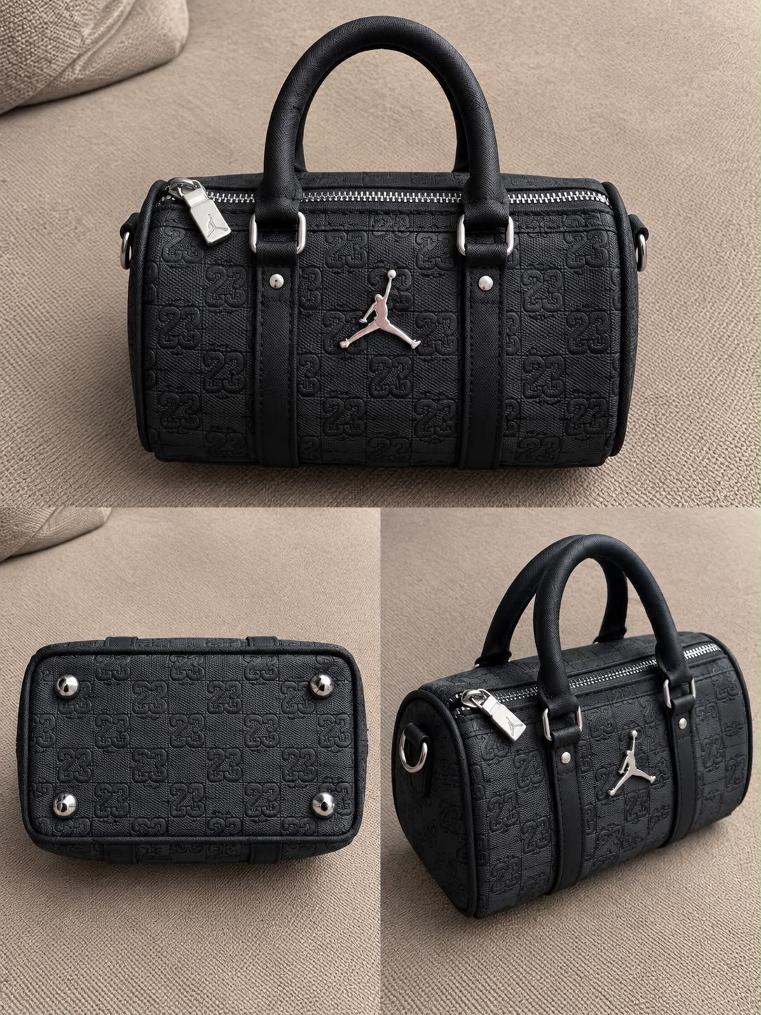 Bolso de Mano Cuero Negro/Plateado