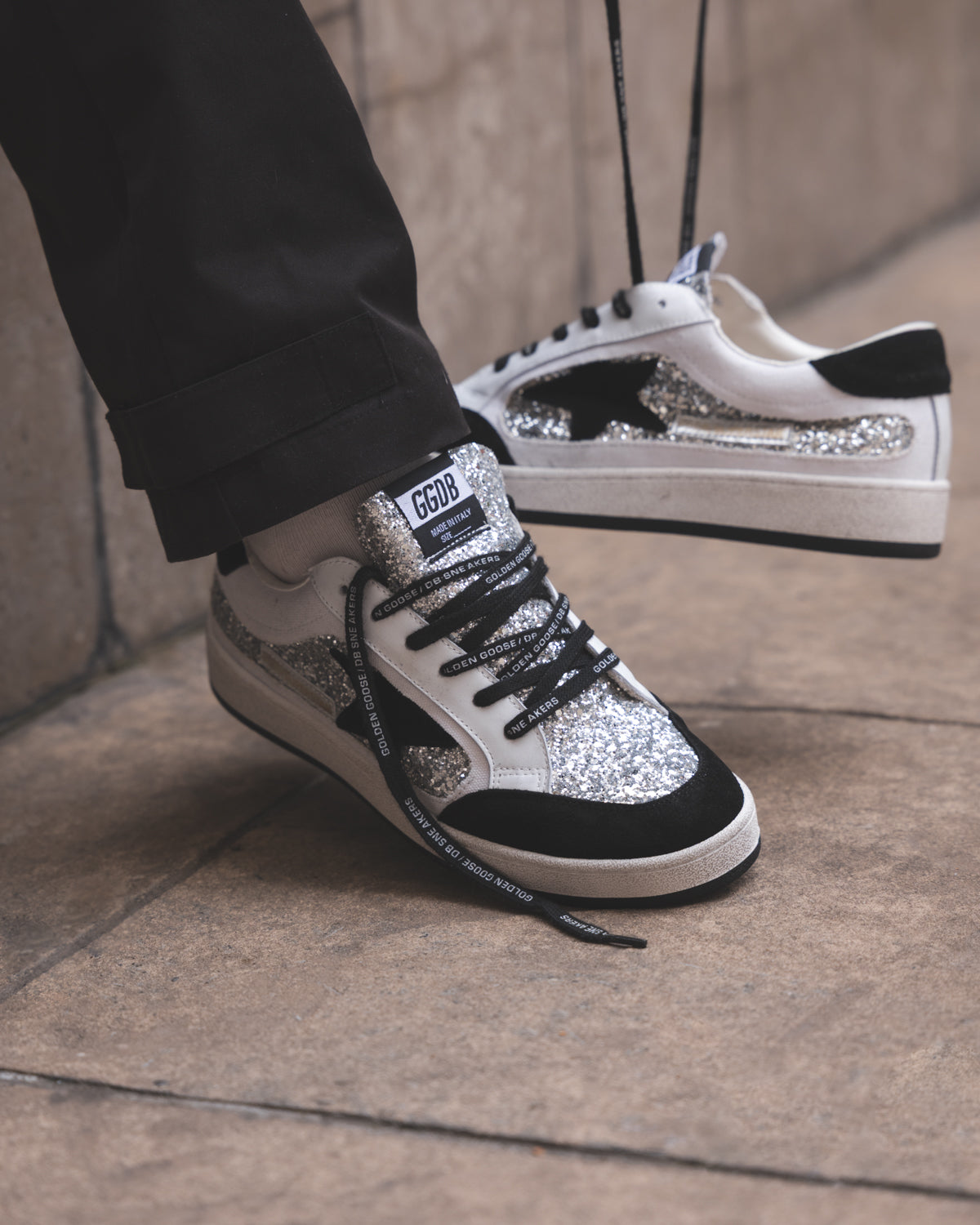 Golden Goose Ball Star White-Black/Silver Glitter