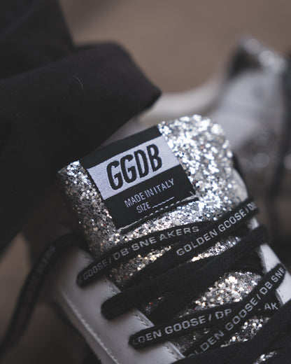 Golden Goose Ball Star White-Black/Silver Glitter