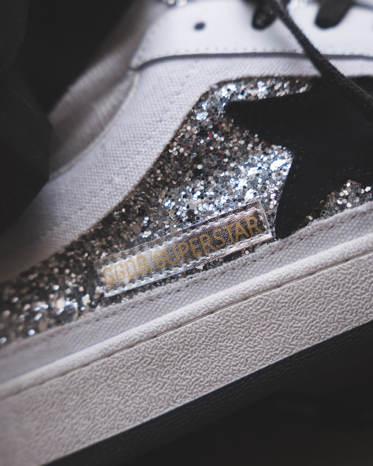 Golden Goose Ball Star White-Black/Silver Glitter